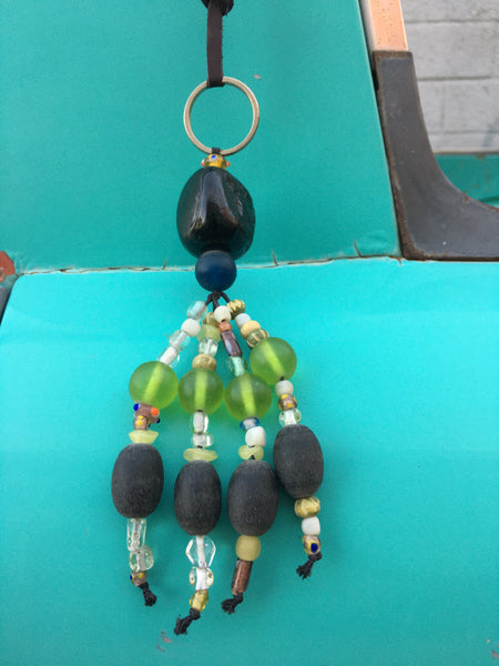 One-Of-A-Kind Necklace with Amazing Combination of Balinese Glass Beads and Leather Strap