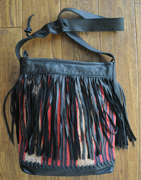 Yakari Naka Hill Tribe Fabric and Leather Fringe Bag