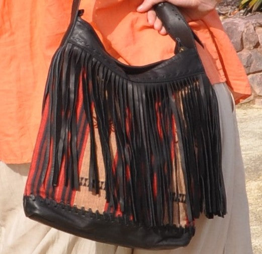 Yakari Naka Hill Tribe Fabric and Leather Fringe Bag