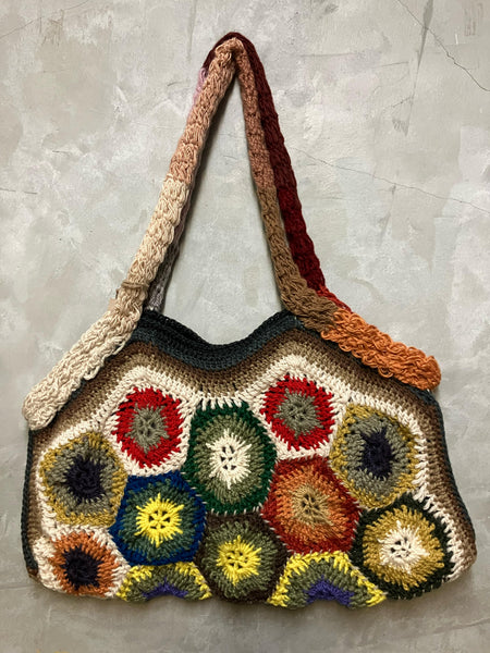 Jacobine Hand Crochet Bag - Green & Beige