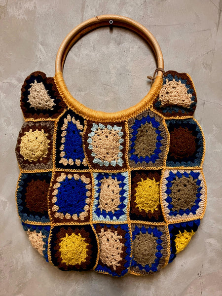 Jecrois Rectangular Hand Crochet Bag with Bambu Handle