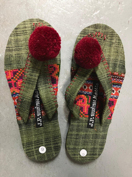 Authentic Hill Tribe Platform Sandal with Small Pompom