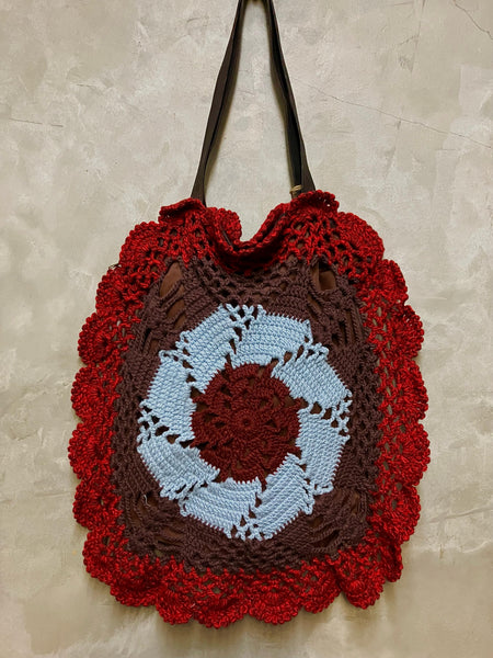 Jana Hand Crochet Bag - Bordeaux & Sky
