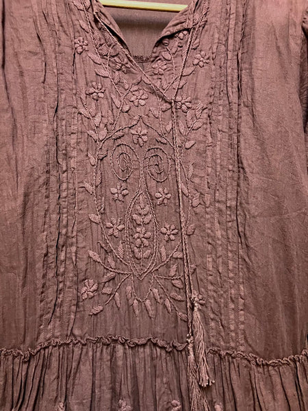 Ally Hand Embroidered Slit Neck Dress - Dried Rose