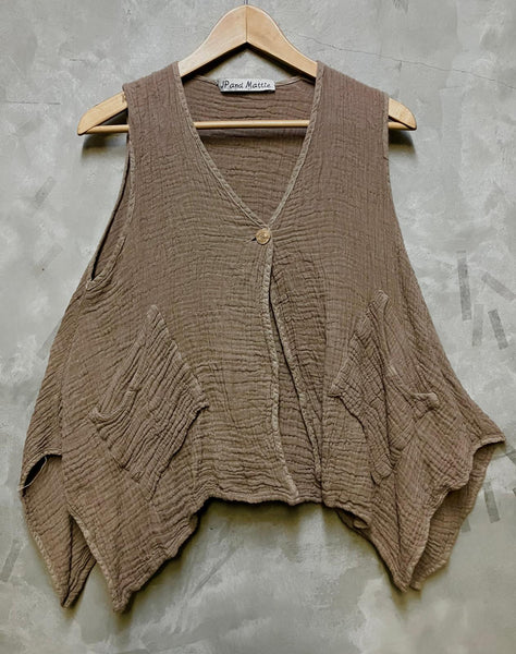 8990 Single Button Vera Vest  - Desert