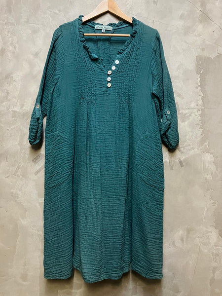 7352 Samantha Ruffle Collar Dress Peacock