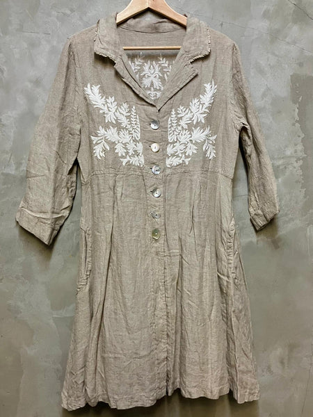 Young Designer Exclusive Linen Hand Embroidered Coat / Dress