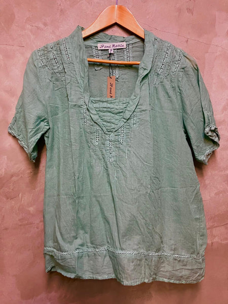 3020 V-Neck Lace Band Top