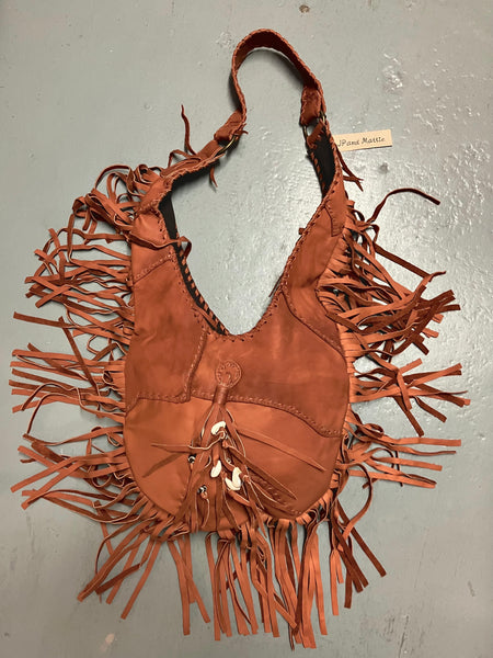 Yorino Tear Drop Shape Recycled Leather Fringe Bag