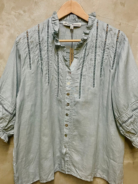 6593 Melinda Cross Lace Band Shirt