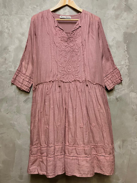 Ally Hand Embroidered Dress Blush