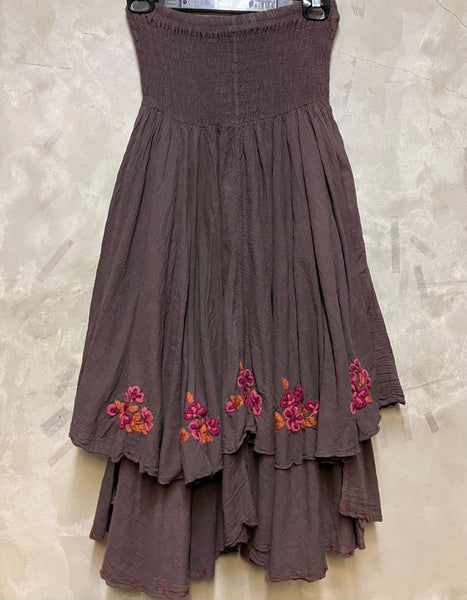 Esmeralda Hand Embroidered Strapless Dress/Skirt - Coffee