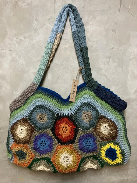 Jacobine Hand Crochet Bag - Sky & Navy Blue
