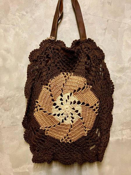 Large Jana Hand Crochet Bag - Espresso & Camel