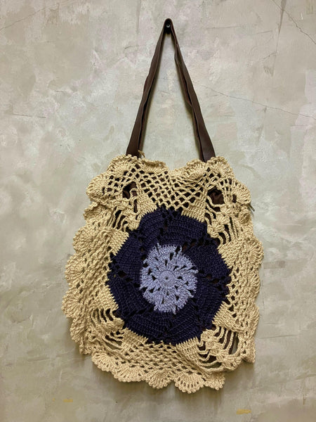 Julia Hand Crochet Circle Bag Beige & Navy