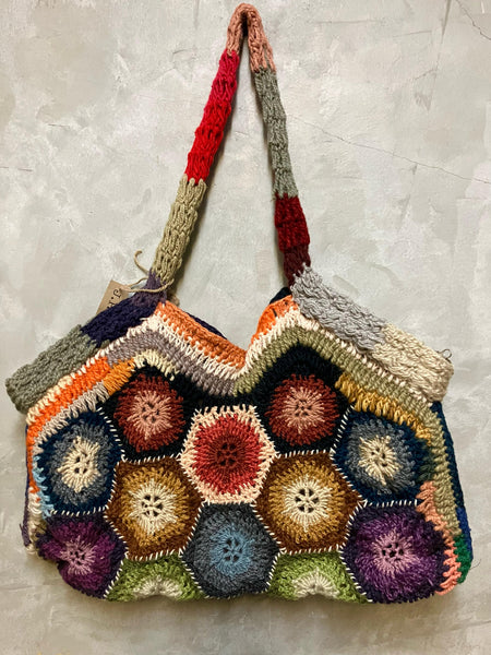 Jacobine Hand Crochet Bag - Grey & Green