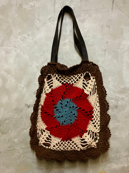 Julia Hand Crochet Bag Brown & Red