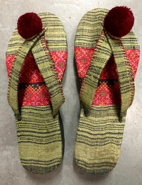 Authentic Hill Tribe Platform Sandal with Small Pompom
