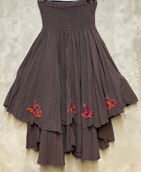 Esmeralda Hand Embroidered Strapless Dress/Skirt - Coffee