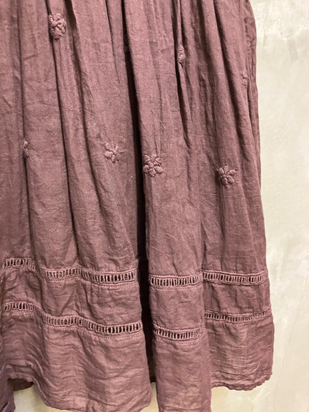 Ally Hand Embroidered Slit Neck Dress - Dried Rose