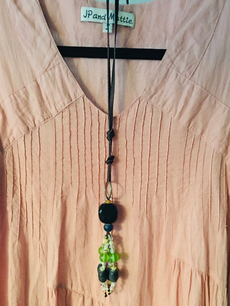 One-Of-A-Kind Necklace with Amazing Combination of Balinese Glass Beads and Leather Strap