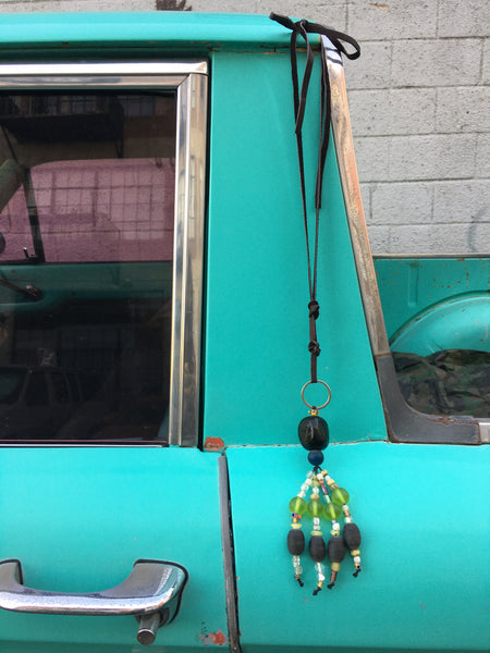 One-Of-A-Kind Necklace with Amazing Combination of Balinese Glass Beads and Leather Strap