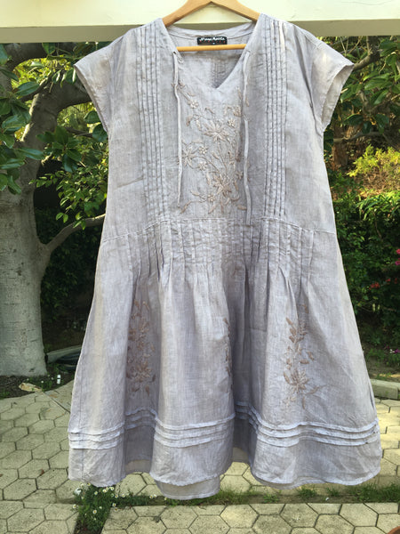 2959 Lara Hand Embroidered Linen Dress