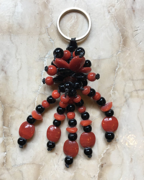 Zen Key Chain with Red and Black Beads